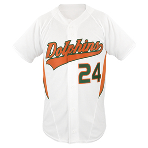 Maillot de baseball Dolphins unisexe blanc à manches courtes col en V 24 respirant anti-humidité extensible dans les quatre sens en polyester pour tous - Product Image 1