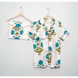 Conjunto de Pijama Corto de Lujo 100% Algodón para Mujer, Estampado a Bloques, Transpirable, Suave y Cómodo, Ropa de Dormir de Verano, Camiseta de Punto para Descansar - Product Image 5