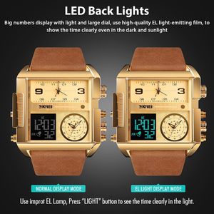 SKMEI นาฬิกาข้อมือสำหรับผู้ชาย, หน้าปัดนาฬิกาควอทซ์ดิจิตอลขนาดใหญ่พร้อมสายหนัง - Product Image 3