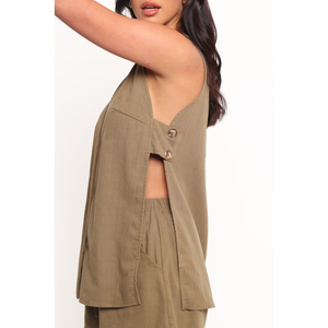 Ensemble coordonné gilet et short taille haute en lin pour femme, souvent appelé ensemble gilet en lin et short coordonné - Product Image 2