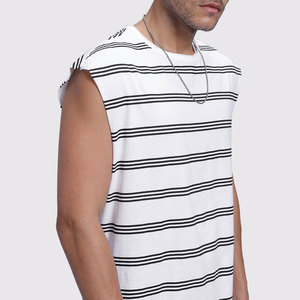 Camiseta sin Mangas con Diseño Único, Cuello Redondo, Tejida, Corte Regular, Estilo Casual, Blanca con Líneas Negras - Product Image 5