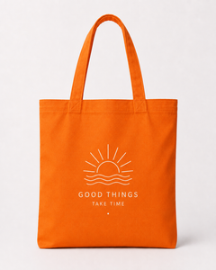 Bolso de mano de lona naranja con estampado de sol y olas, diseño minimalista para ir de compras en todas las estaciones - Product Image 1