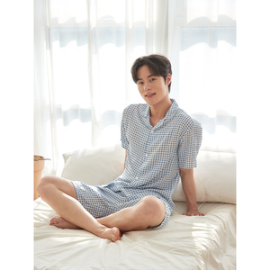 เสื้อเชิ้ตสีฟ้า L ของผู้ชายเสื้อลายจุดฤดูร้อน - Product Image 1