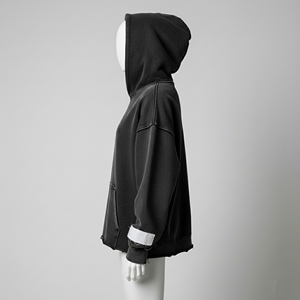 Distressed Boxy Hoodie Vintage Wash Dropped Shoulders Ribbed Cuffs Streetwear Oversized Hoodie with Custom Logo - Product Image 3