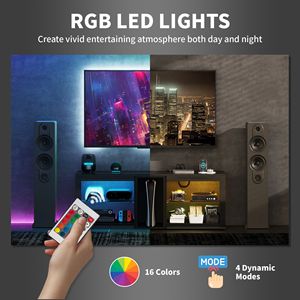 Mobile TV Nero con Luci LED, 5 Vani Portaoggetti, Prese di Corrente e Ripiani Regolabili - Mobile TV per TV Fino a 55 Pollici - Product Image 4