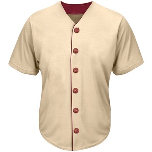 Maillot de baseball unisexe pour adulte, manches courtes, couleur crème unie avec boutons rouges et col en V, coupe classique, polyester, sport - Product Image 1