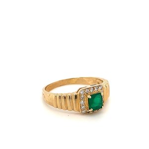 Bague de fiançailles vintage en alliage d'or 18 carats avec diamant taille émeraude et pavé de diamants, style géométrique, pierre précieuse de laboratoire, pierre de naissance de juillet pour femme - Product Image 1
