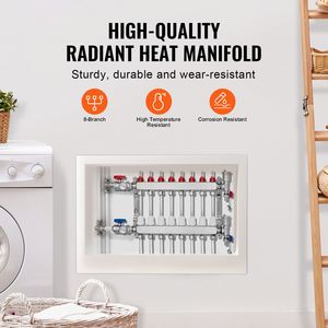 Collettore di Distribuzione a 8 Vie per Riscaldamento Radiante con Tubi PEX da 1/2 Pollice, Collettore in Acciaio Inox per Riscaldamento a Pavimento Idronico, Componenti per Riscaldatori Domestici - Product Image 2