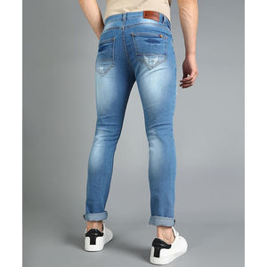 Jeans en denim stretch pour hommes, coupe droite, taille mi-haute, respirants, style décontracté et tendance, avec logo personnalisé, style urbain, vente en gros - Product Image 4