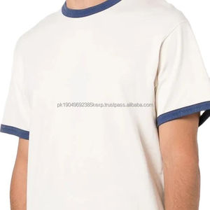 Camiseta Ringer Personalizada para Hombre, Azul y Blanca, Gruesa, 100% Algodón, Cuello Redondo, Corte Cuadrado, Estilo Vintage - Product Image 6