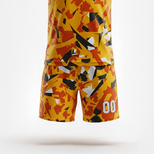 Ensemble de maillots de football géométriques jaunes et orange personnalisés, manches courtes, col en V, polyester respirant, pour hommes adultes, nom de l'équipe imprimé - Product Image 3