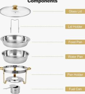 Juego de 4 calentadores de comida redondos de acero inoxidable de 5QT para buffet, ideales para catering, al mejor precio. - Product Image 5