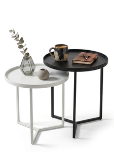 Modern Minimalist Metal Nesting <b>Coffee</b> <b>Tables</b> <b>White</b> Black Round Living Room Furniture - Product Image 1