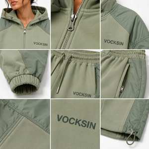 Ensemble survêtement femme vert sauge avec sweat à capuche court et pantalon large en molleton de coton premium avec cordon de serrage, style urbain - Product Image 3