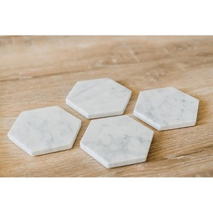 Stone era <b>White</b> Natural Stone Marble Tea <b>Coaster</b> 4 in. With Set of 4 With Holder For Home and Kitchen - Product Image 4