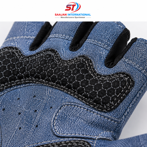 <b>Half</b> Finger Cycling Gloves Denim Wash Print Anti <b>Slip</b> Gel Pad Casual Bike Gloves Wholesale OEM Custom Logo - Product Image 2