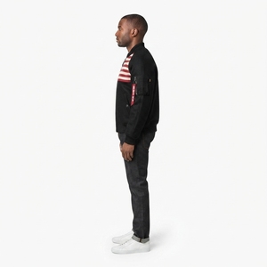 Chaqueta de mezclilla raglán de lana gruesa personalizada para hombre, estilo streetwear negro con bandera americana, reversible MA-1, con cremallera, OEM - Product Image 3