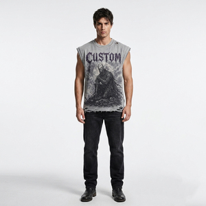 Camiseta sin mangas personalizada con estampado gráfico DTG y pedrería, 100% algodón jersey suave, estilo vintage, para unisex. - Product Image 3