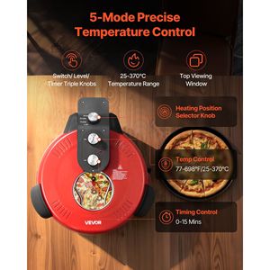 Forno Elettrico per Pizza da 14 Pollici 1600W con Pietra in Cordierite, Controllo Temperatura a 5 Modalità, 100% Acciaio Inossidabile, Tostapane e Forno per Pizza - Product Image 4