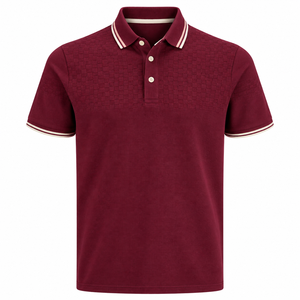 Polo en jersey tricoté pour homme TESSUTO, 100% coton, bordeaux, col texturé en maille, manches courtes, col à bordure. - Product Image 1