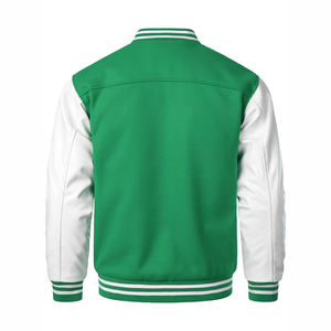 Veste de sport verte pour homme, manches blanches, col rabattu, fermeture à boutons, couleur unie, vêtement décontracté pour l'automne - Product Image 4
