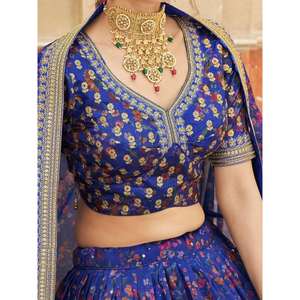 Belle tenue de réception en organza imprimé numérique bleu Lehenga Choli - Product Image 3