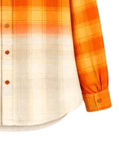 Chemise en flanelle à carreaux ombrés orange pour femme, personnalisée par le fabricant, à manches longues, boutonnée, décontractée, avec deux poches poitrine - Product Image 6