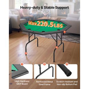Tavolo da Poker Pieghevole per 8 Giocatori, Ottagonale da 48 Pollici, Portatile per Giochi e Svago, con Bordi Imbottiti e Portabicchieri - Product Image 6