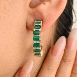 14K Yellow Gold Octagon <b>Emerald</b> Diamond Huggie <b>Stud</b> <b>Earrings</b> IGI Certified VS1 - Product Image 1