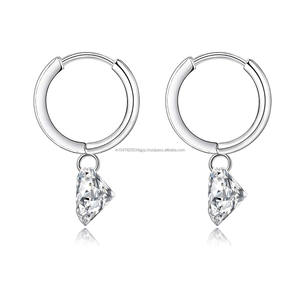 Luxury 925 Sterling <b>Silver</b> Drop <b>Earrings</b> GRA Certified Cut Lab Grown Diamond Rose Gold Plated <b>Hoop</b> Vintage Anniversary Gift - Product Image 5