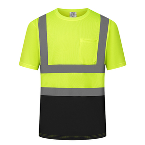 เสื้อยืดแขนสั้นมีกระเป๋าสะท้อนแสงสำหรับงานก่อสร้าง  แบบสั่งทำพร้อมโลโก้  วัสดุโพลีเอสเตอร์  มาตรฐาน ANSI 2  ความปลอดภัยสูง  ขายส่ง - Product Image 2