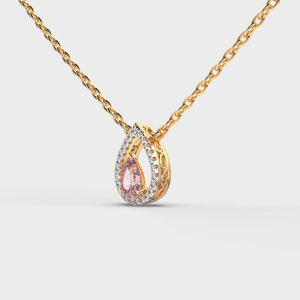 Collier pendentif goutte d'eau avec morganite et halo de diamants sur chaîne plaquée or 18 carats pour femme, idéal au quotidien - Product Image 3