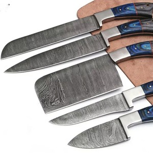 Juego de Cuchillos de Cocina de Acero de Damasco Hechos a Mano de Primera Calidad con Mangos Plateados – Juego Profesional de Chef de 5 Piezas - Product Image 5