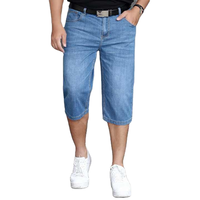 Shorts en jean pour homme, longueur genou, décontractés, mélange de coton, coupe ample, bleu, pour l'été et le quotidien - Product Image 4