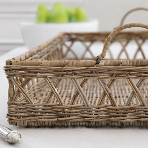 Rattan Serving Tray with Geometric Open-weave Design, <b>Rustic</b> Decorative Tray with Handles for <b>Coffee</b> <b>Table</b> & Home Decor - Product Image 2