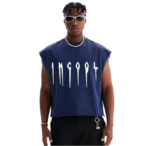 Camiseta sin mangas verde para hombre, cuello redondo, estampado de letras, estilo urbano, algodón transpirable, tela suave y transpirable. - Product Image 5