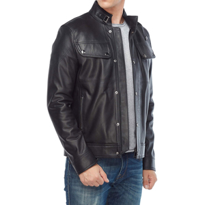 Premium Men's Leather Jacket Black Genuine Leather Casual Winter Outerwear Custom Supplier OEM Service - Product Image 2