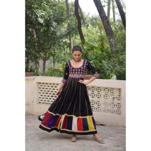 Navratri Roman Multicolored Embroidered Satin Evening Gown - Product Image 4