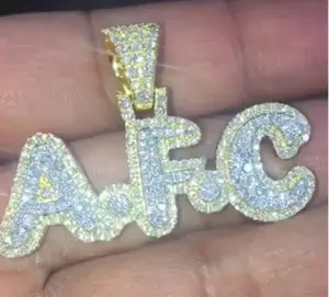 Pendentif personnalisé pour homme en moissanite véritable de 3 carats, coupe ronde, plaqué or jaune 14 carats - Product Image 3