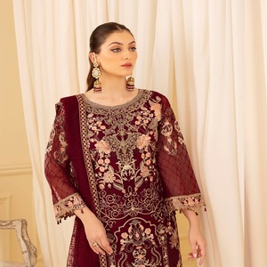 Designers pakistanais brodés en organza Shalwar Kameez costumes 3 pièces vêtements quotidiens décontractés pour femmes Kurti Lehenga pour les fêtes de filles - Product Image 2