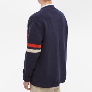Custom Patch Knitted Varsity <b>Cardigan</b> Jacket Vintage Letterman Sweater <b>Navy</b> Blue Retro College Style Men's Button Up Coat - Product Image 3