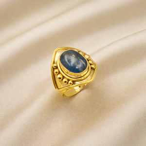 925 Sterling Silver Blue Kyanite Statement <b>Ring</b> for Women Vintage <b>Boho</b> Gemstone Rose Gold & Yellow Gold Plated Handmade Jewelry - Product Image 4