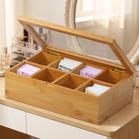 Boîte de rangement multi-compartiments en bambou pour sachets de thé et épices, pour cuisine, boutique de thé, artisanat en bois, boîtes en bois
