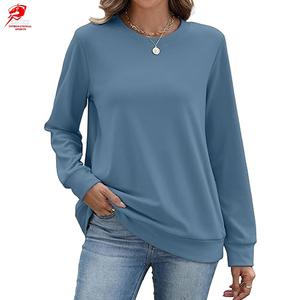 ZHOST INTERNATIONAL SPORTS <b>Women</b> <b>V</b>-<b>neck</b> Long Sleeve <b>Sweatshirt</b> Solid Color Casual Spring Pullover Breathable Eco-Friendly Front - Product Image 1