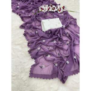 FASHIONABLE GEORGETTE HILO TRABAJO SAREE CON BLUSA SIN COSTAR LAVANDA - Product Image 1