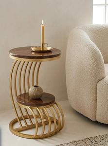 Modern Brass <b>Console</b> <b>Table</b> <b>With</b> Wood <b>Top</b> Pedestal Base Tropical Design Outdoor Courtyard Furniture - Product Image 3