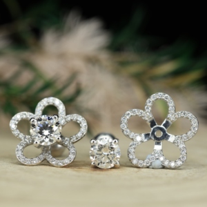 Trendy 925 Sterling Silver Gold Plated Black Clover Stud Earrings with Round Brilliant Cut Diamond for Women-<b>Gift</b> Occasion - Product Image 6