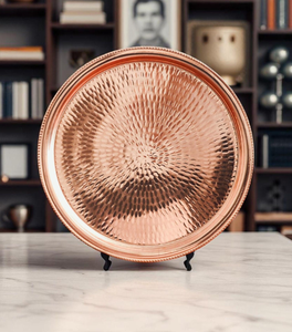 Handmade design vintage copper charger plate <b>Tray</b> antique finish metal charger plate Hammered rim decorative <b>dinner</b> charger - Product Image 3
