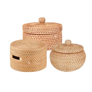 กล่องเก็บของหวายพร้อมฝาปิด สำหรับจัดระเบียบห้องครัว ตะกร้าสานทำมือสำหรับเก็บอาหาร อุปกรณ์เสริม และของตกแต่งบ้าน ขายส่ง - Product Image 1