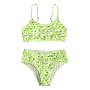 Nouvel Arrivage Personnalisé Service OEM Ensemble Bikini 2 Pièces Rose Tricoté pour Femme avec Haut Froncé et Bas Taille Haute à Motif Floral - Product Image 2